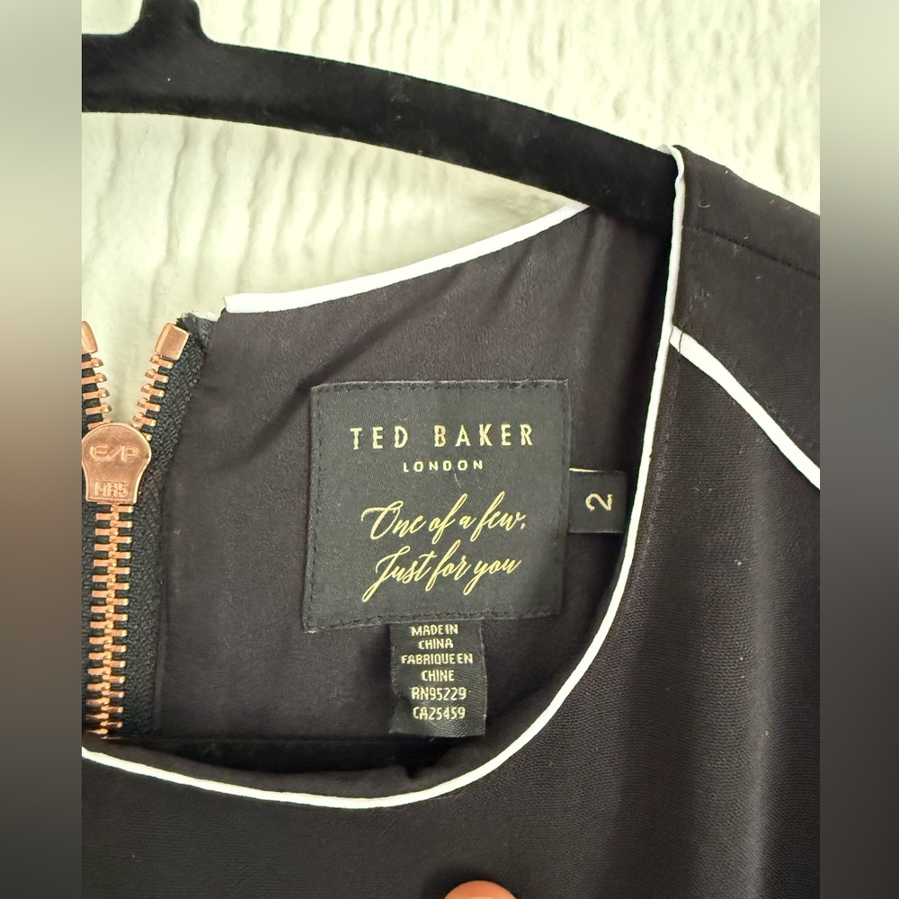 Ted Baker Black Dress with White Piping: size 2 - Picture 5 of 9